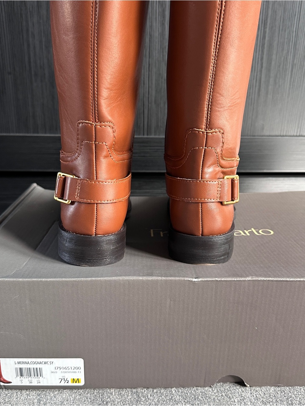 NIB Franco Sarto Cognac Wide Calf Merina Knee‑High Riding Boots 7.5 Equestrian - Picture 6 of 14